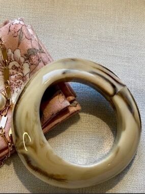 Retro Cream & Brown Swirl Marbled Wide Bangle Bracelet - Modernist Statement